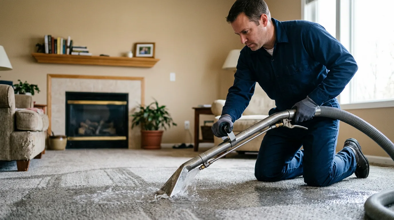 Water damage restoration technician working near Middlebury, VT